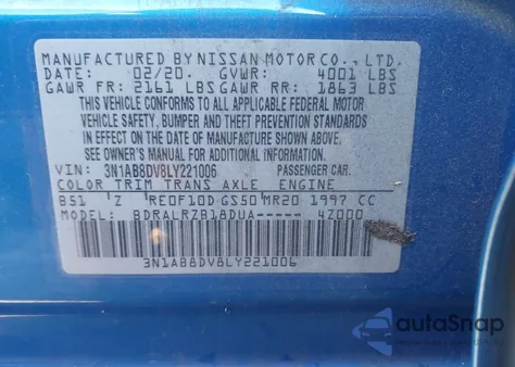 2020 Nissan Sentra Sr Xtronic Cvt from USA, damaged, VIN 3N1AB8DV8LY221006